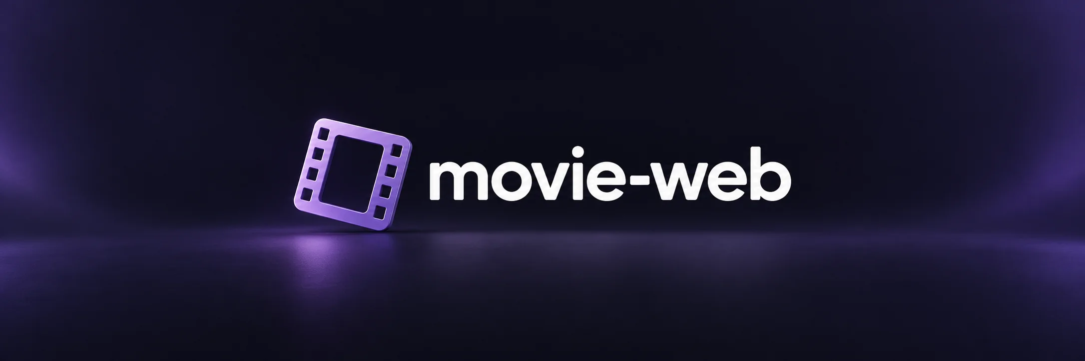 movie-web wordmark beside a purple filmstrip on a dark indigo background
